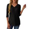 Women's Casual Loose Fit V Neck Pullover Top Three Quarter Sleeve Lightweight Blouse for Everyday Wear