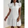 European and American versatile leisure vacation beach seaside ruffle edge V-neck short-sleeved loose A-shaped dress