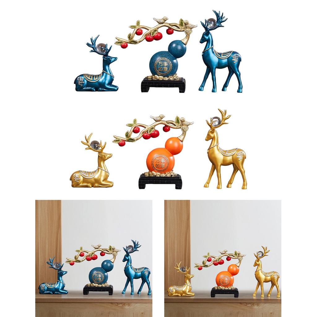 3x Gourd Deer Statues Set Decorative Figurines Collectible Prosperity Sculptures Desktop Ornaments for Living Room Entrance