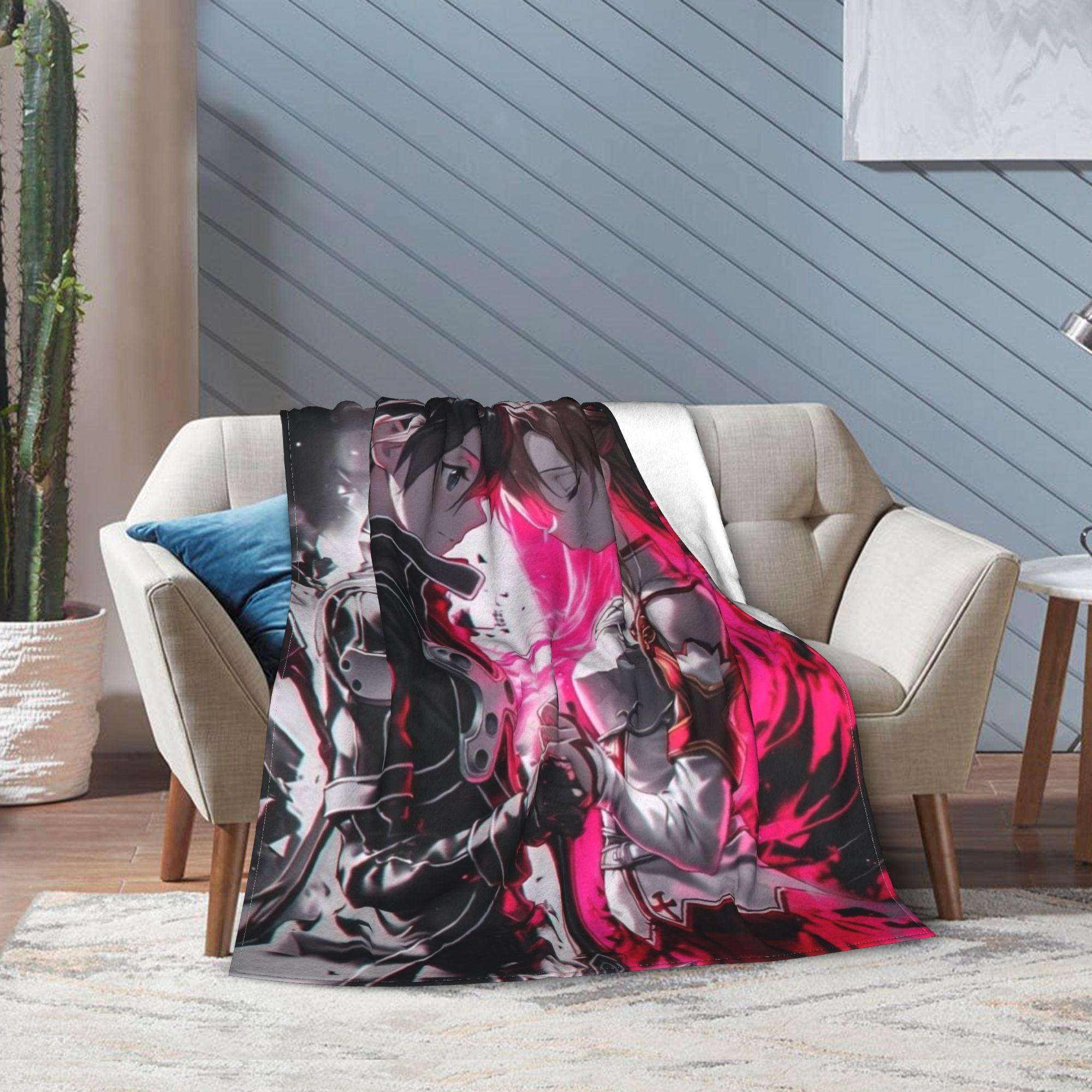 

Super Soft Sword Art Online Kirito Asuna Throw Blanket Fleece Flannel Lightweight Blanket Cozy Fluffy Blankets All Season Use 75x100cm (30x40inch)