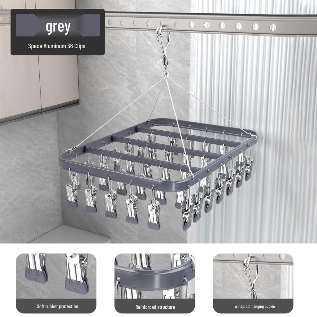Aluminum Alloy Multi-Clip Drying Rack for Socks and Underwear
