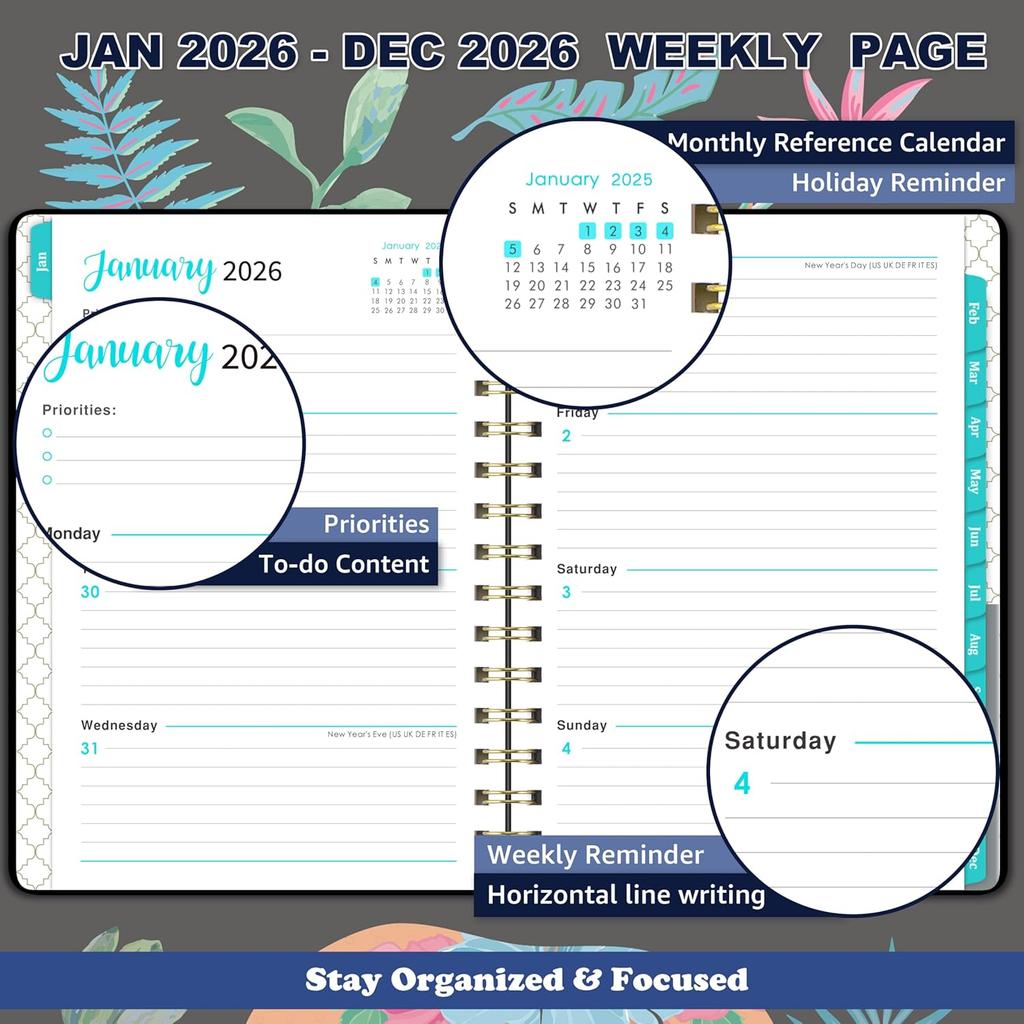 2026 Planner - Weekly & Monthly Planner 2026 with Monthly Tabs, January 2026 - December 2026, 6.3" X 8.4", Flexible Hardcover with Thick Paper,