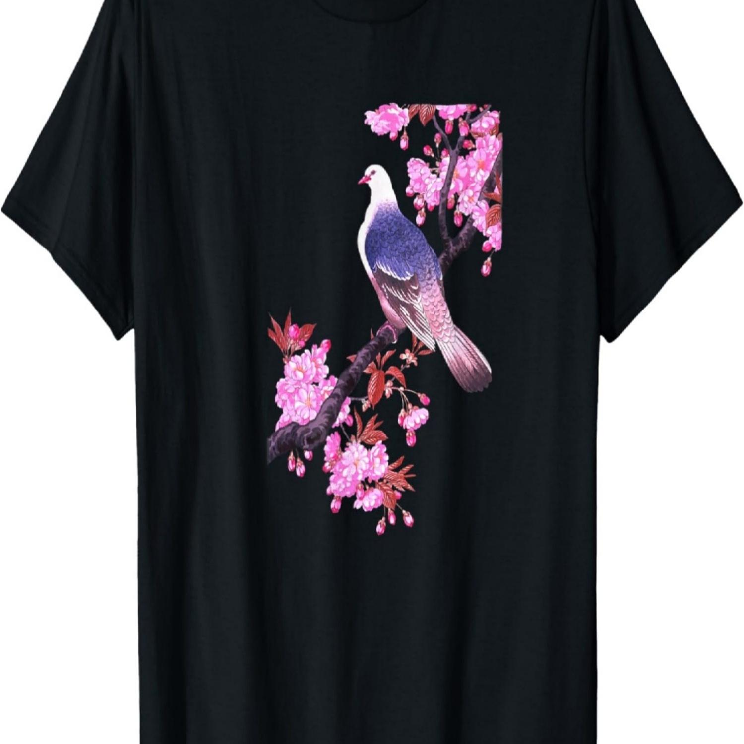 Cute Vaporwave Dove Pigeon in Cherry Blossom Japan Inspired T-Shirt S