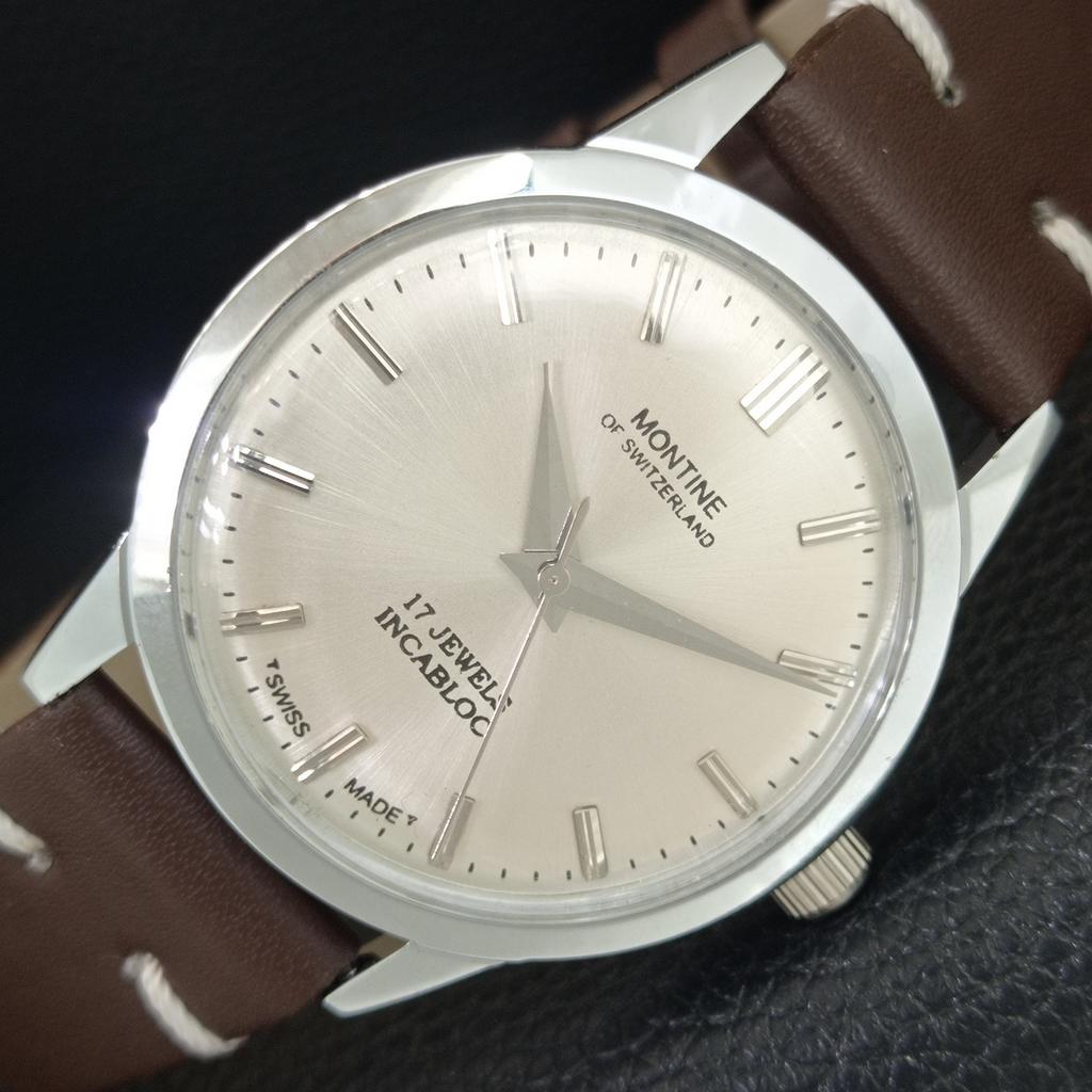 MONTINE VINTAGE CARICA MANUALE SVIZZERO DA UOMO OROLOGIO CON QUADRANTE ARGENTO RISTRUTTURATO a445228-1