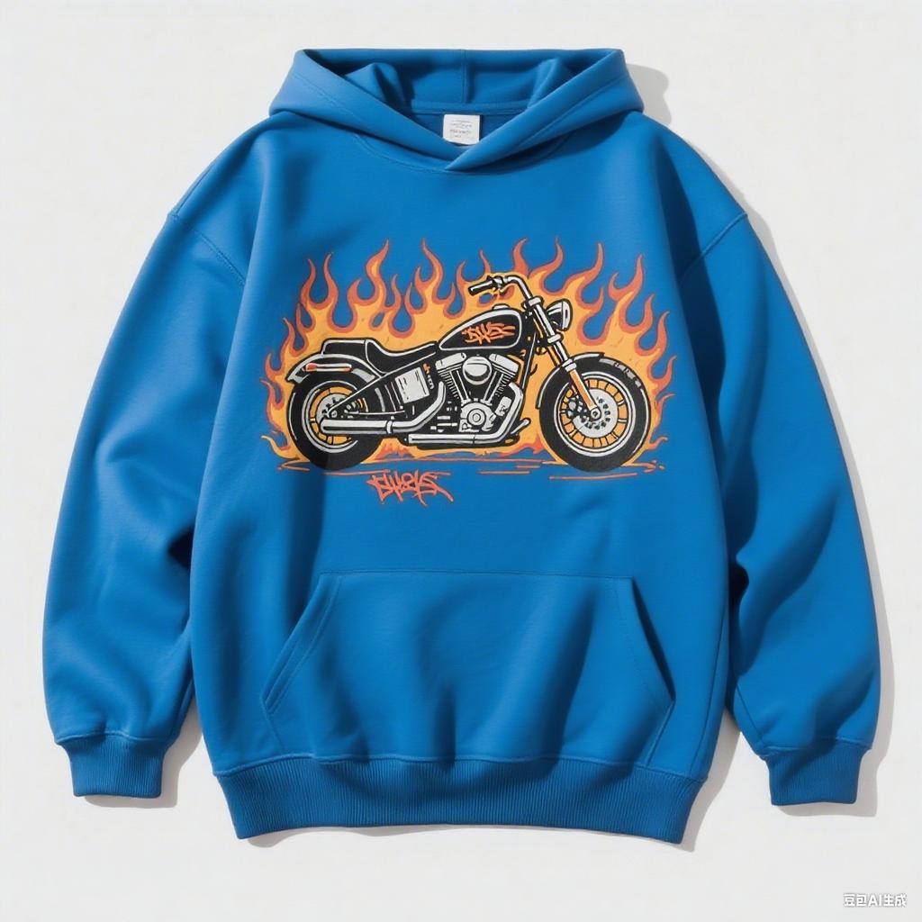 Men's Vintage Biker Style Hoodie Flame Motorcycle Graphic Print Sweatshirt Hip Hop Casual Pullover Hooded Top for Autumn Winter