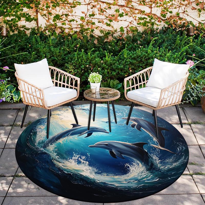 Dolphin pattern round rug,Carpet Rug for Living Room Bedroom Sofa Playroom Decor,Non-slip Floor Mat,Holiday Gifts and Birthday Gifts