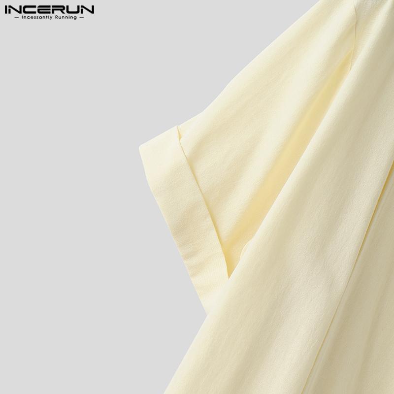 INCERUN Men High Swing Collar Short Sleeve Cotton Casual T-shirts Tops