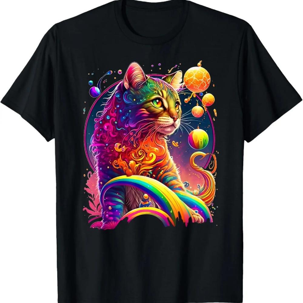 

Colorful Rainbow Cat Graphic T-Shirt XXXL чёрный