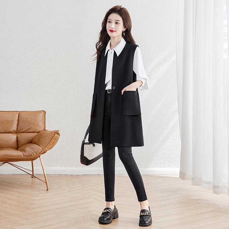 Sisbasher Women's Fall 2025 Commuter One-Button Round Neck Mid-Length Slit Vest