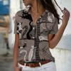 2025 Summer New Fashion Women's Cat Printed Short Sleeve V-neck Casual Button-down Shirt Top