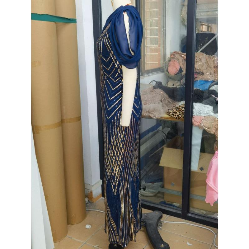 Womens One Shoulder Sequined Geometric Print Mermaid Evening Dress