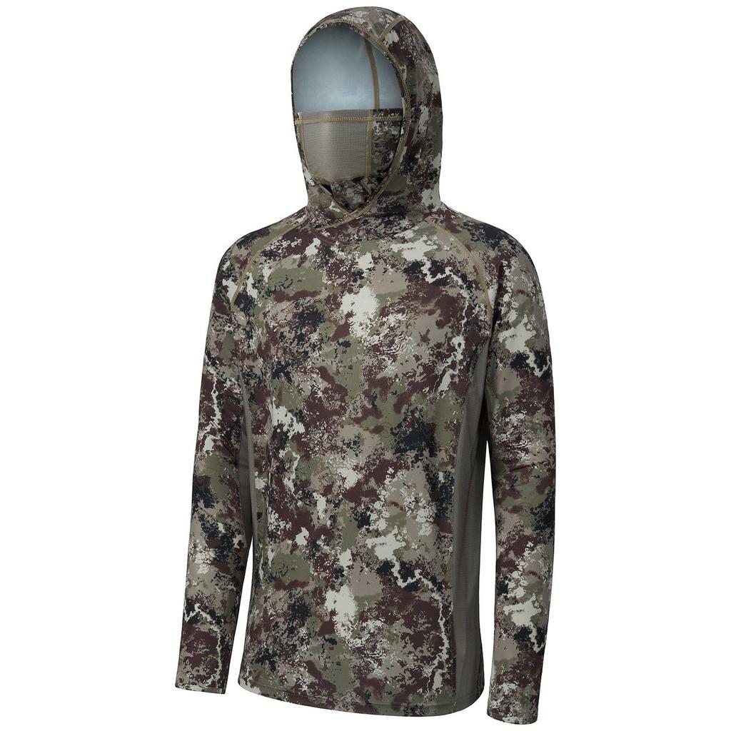 Men Forest Leaf Camo Anti‑UV Fishing Hoodie With Face Mask UPF50+ Quick Dry Breathable Long Sleeve Fishing Hunting Clothing