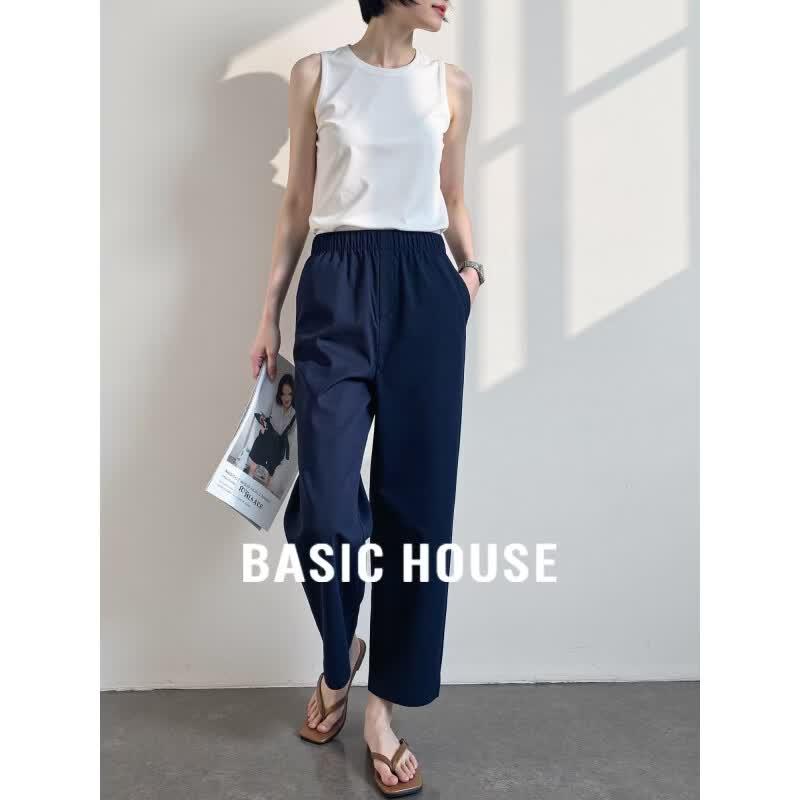 Basic House Women s Casual High-Waist Cropped Straight-Leg Pants XL