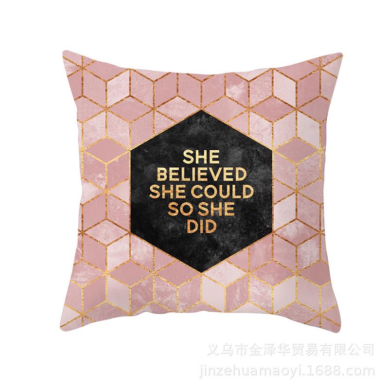 Modern Simple Pillow Cover Office Cushion Cover Pink Geometric Print Cushion Home Furnishings Home