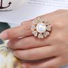 Stylish Korean Open Ring with Zirconium Diamond, Pearl, and Four-Leaf Clover Design