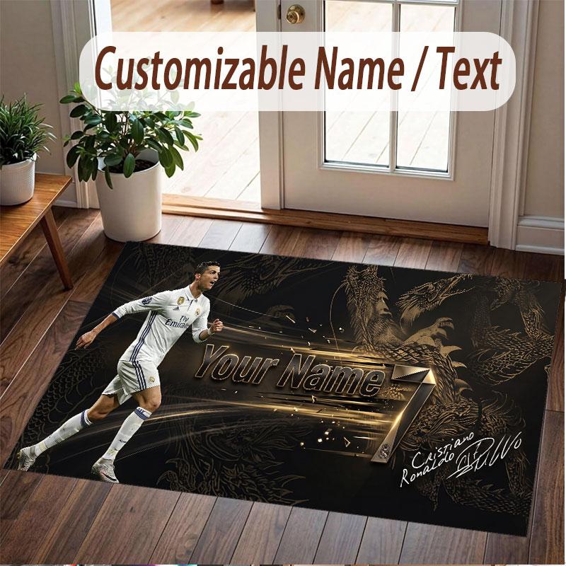 Benutzerdefinierter Teppich Cristiano Ronaldo Muster Druck Name Text Weicher Rutschfester Boden Teppich für Zuhause Innen Dekoration