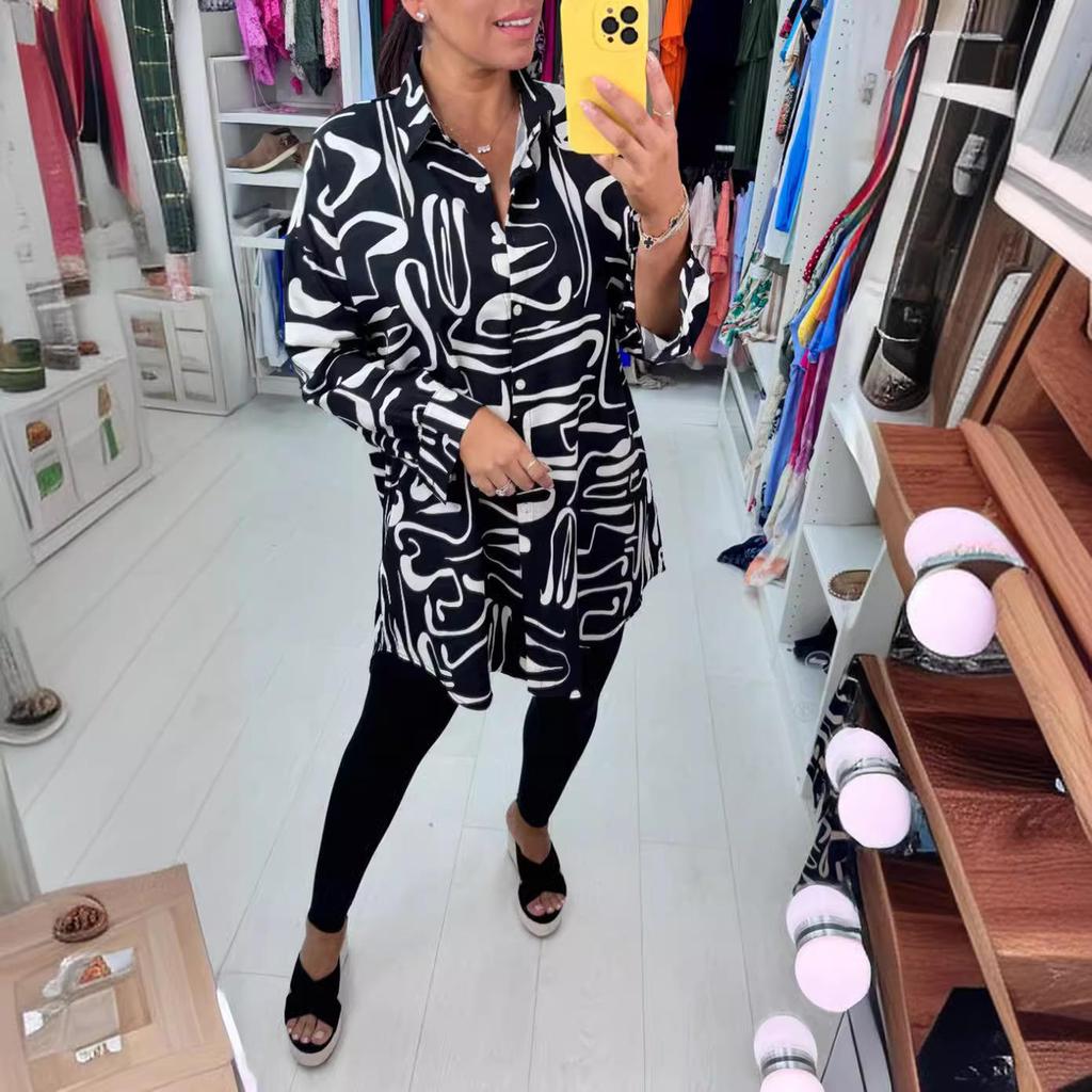 Autumn 2025 Women's Fashion Lapel Long Sleeve Casual Printed Shirt