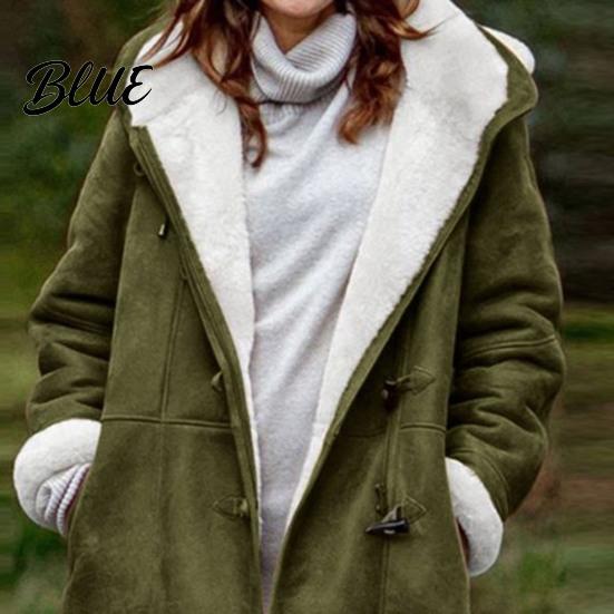 Lady Thick Coat Women Fall Winter Hooded Soft Plush Long Sleeve Mid Autumn Jacket Length Windproof Cold Resistant Buttons Loose Pockets