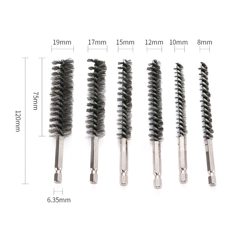 1/6Pcs Drill Bore Cleaning Brush 1/4 " Hexagonal Handle Stainless Steel Wire Brush For Anti-Rust Cleaning Of Pipe Ports 8-19Mm