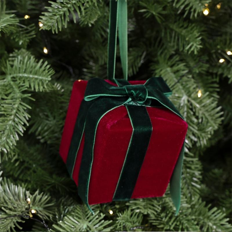 Geschenkbox Weihnachtsbaumschmuck mit Weichstoffbezug, erhabenem Banddetail, strukturiertem Zentrum und Baumaufhängeschlaufe