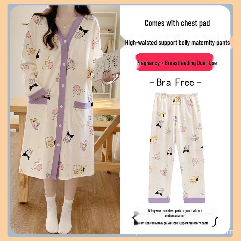 Breathable Maternity Nightgown with Built-in Bra for Labor, Breastfeeding, & Postpartum - Spring & Autumn Style