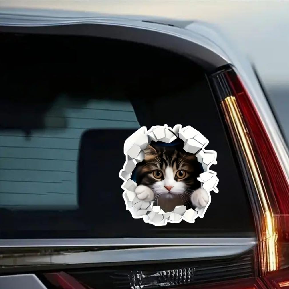 2 Pieces 12x12cm Realistic 3D Effect Peeking Cat Car Bumper Window Sticker for Truck