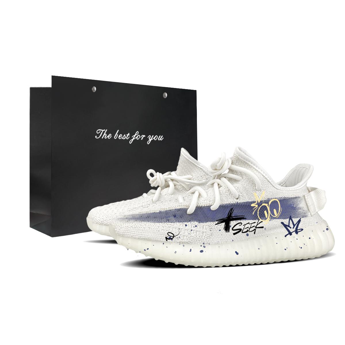 

Adidas Originals Yeezy Boost 350 V2 BNK Ink Stain Fabric Abrasion Resistant Breathable Low top Casual Shoes Unisex HQ6316(Team1771-SBOX) 36