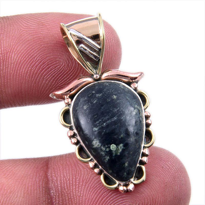 

Natural Green Pietersite Gemstone 925 Solid Silver Two Tone Pendant 1.25 n5I50