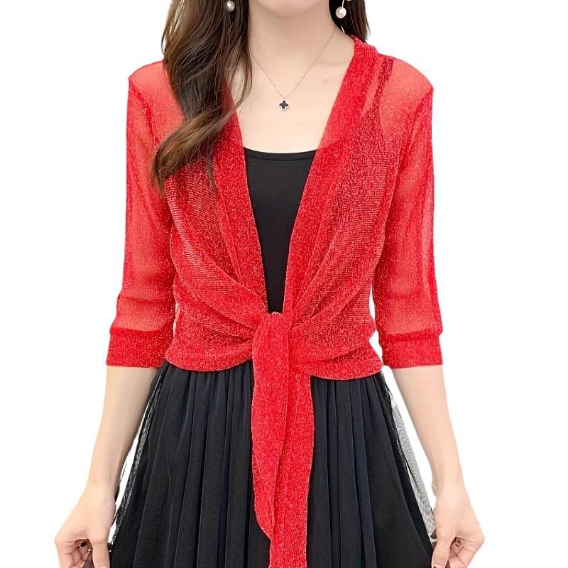 Women's Summer Gold & Silver Lace Cardigan Shawl - Sun Protection Cape