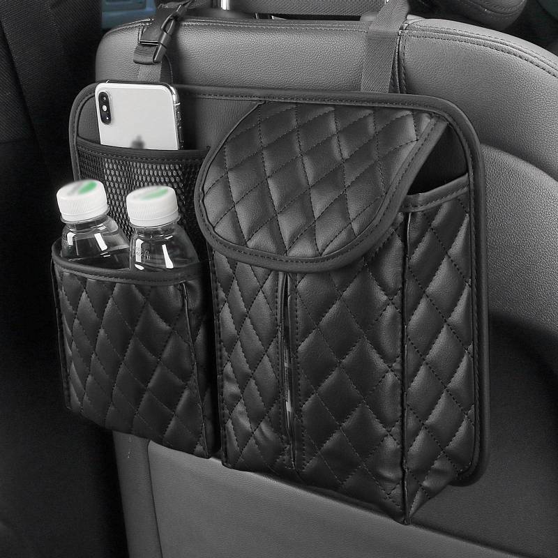 Pu Leather Car Storage Bag Auto Interior Seat Back Organizer Multi-functional Tissue Holder Pocket