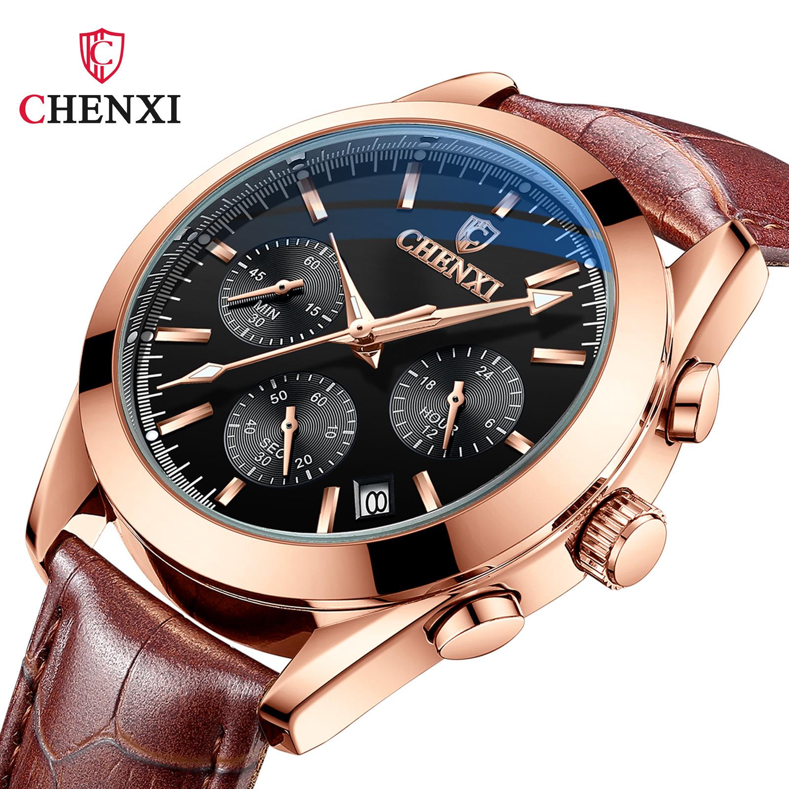 

Новые роскошные мужские часы с коробкой, многофункциональные часы, мужские кожаные водонепроницаемые светящиеся мужские кварцевые часы