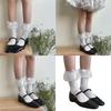 Fashionable Ruffle Mesh Splicing Ankle Socks with Bows Detail Breathable Elegant Solid Color Middle Tube Socks for Women