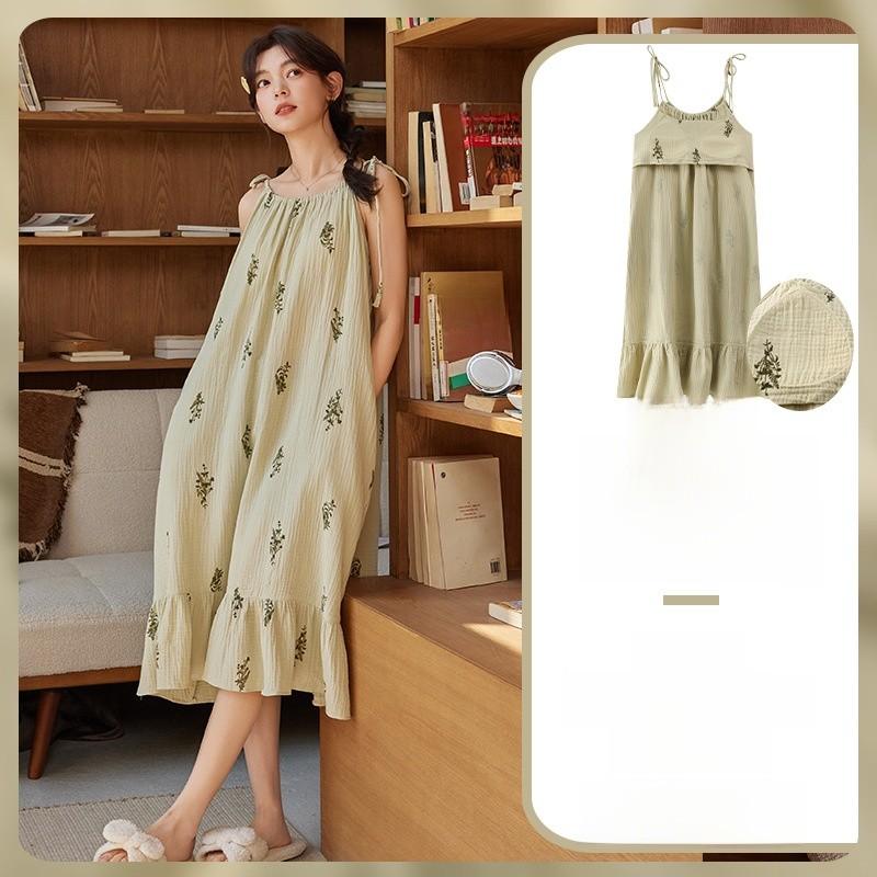 Cloud Cotton Short Sleeve Sleep Dress With Chest Padding For Comfortable Home Wear