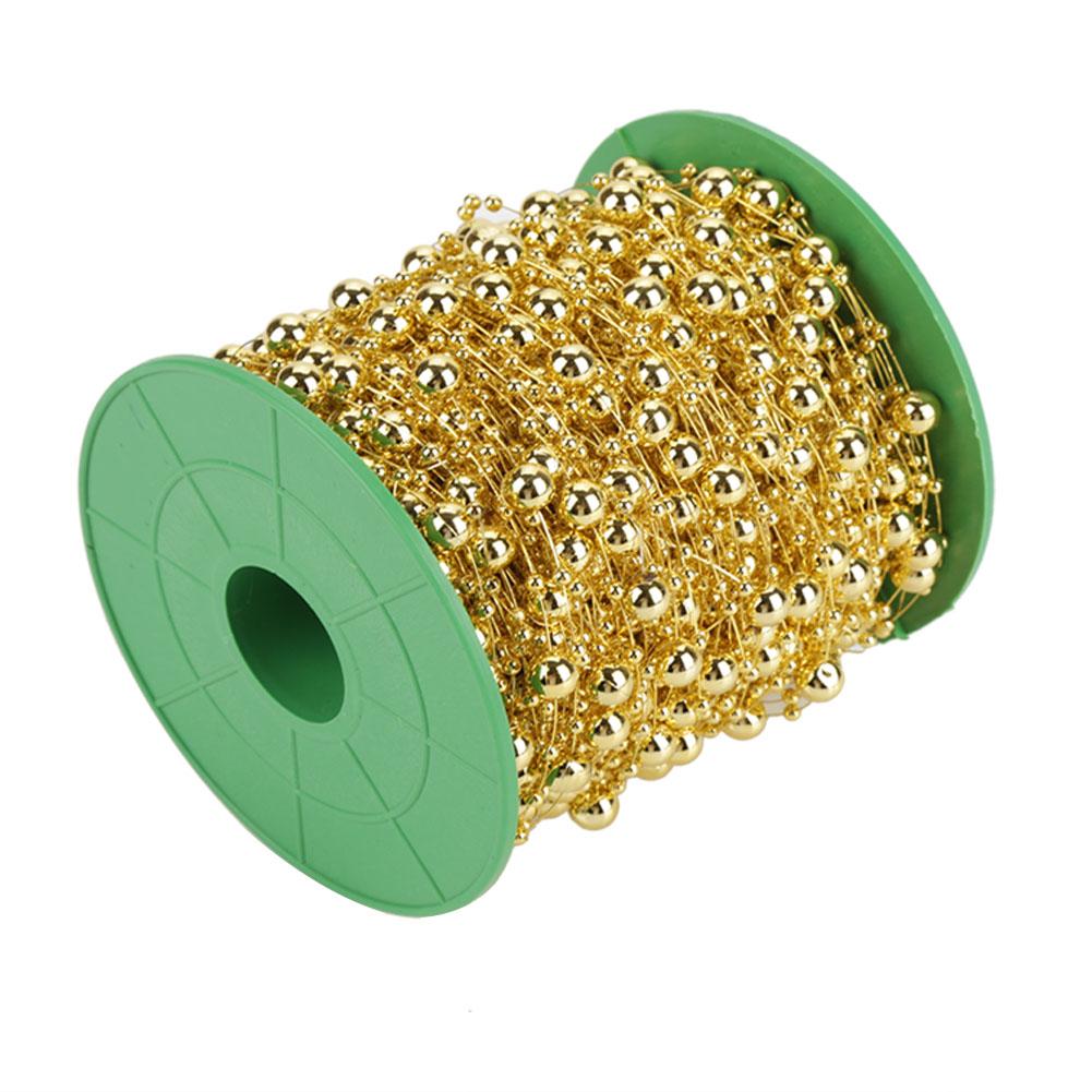 Rouleau de 60 m de fil de perles galvanisées pour guirlande de décoration de mariage à faire soi-même 3 mm + 8 mm(d'or)