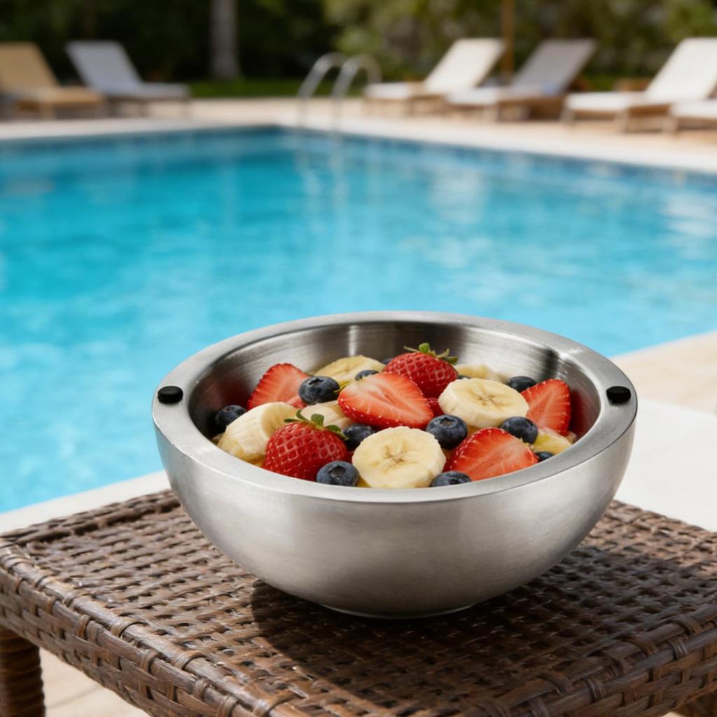 20/24cm Stainless Steel Dip Chiller Bowl Serving Bowls with Double Walled Ice Cavity Insulated Kitchen Tableware Baking Tool