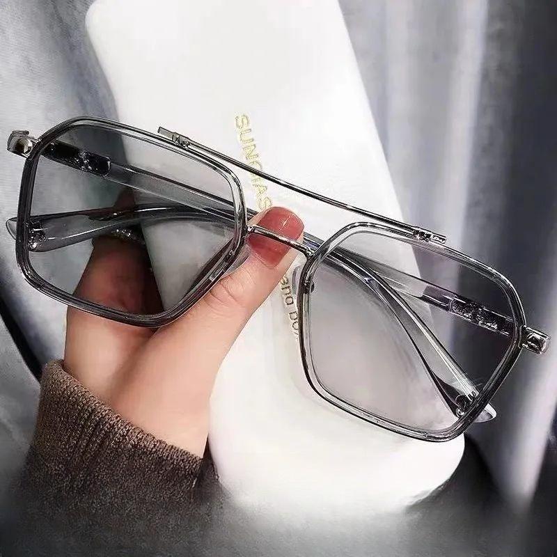 Fashion Korean Large Square Metal Sunglasses for Men and Women Trendy Oversized Frame