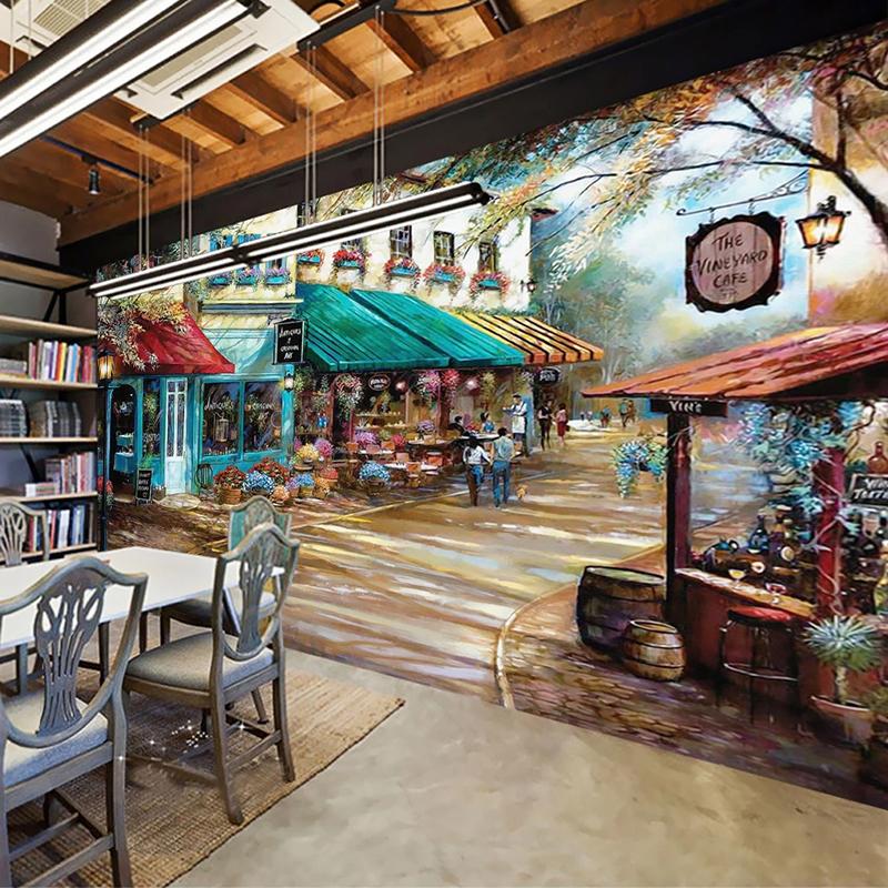 3d Wallpaper Retro Hand Painted European Style Street Building Wall Paperrestaurant Cafe Wall Mural Decor Fresco