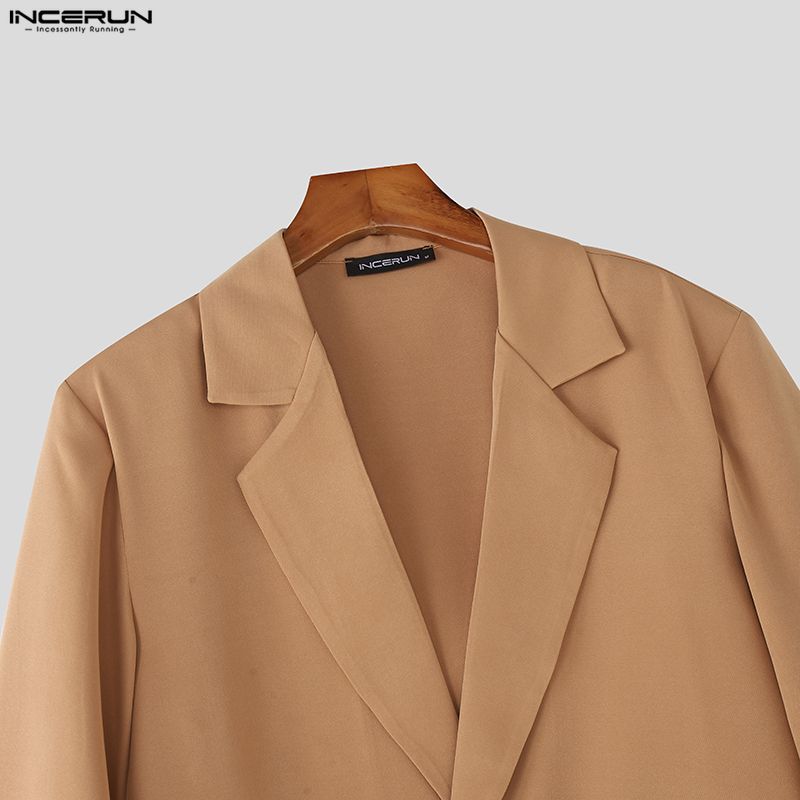 INCERUN Two Pieces Men Long Sleeve Lace-up Thin Blazer Long Straight Pants Loose Sets