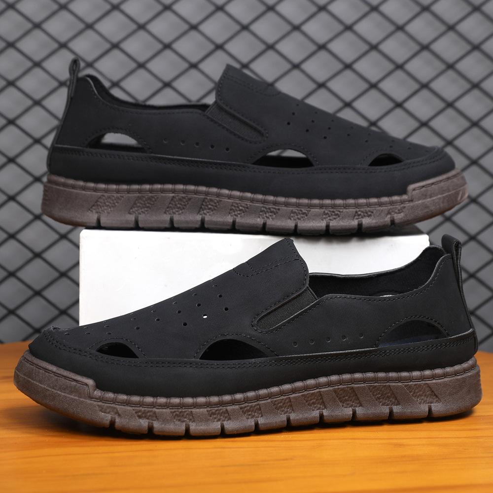 20252025 popular summer men's sandals ultra-light hole men's shoes flat slippers casual shoes black