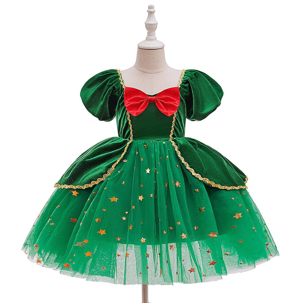 Red & Green Sequin Christmas Dress: Santa Claus Snowflake Costume, Girls' Mesh Princess Dress