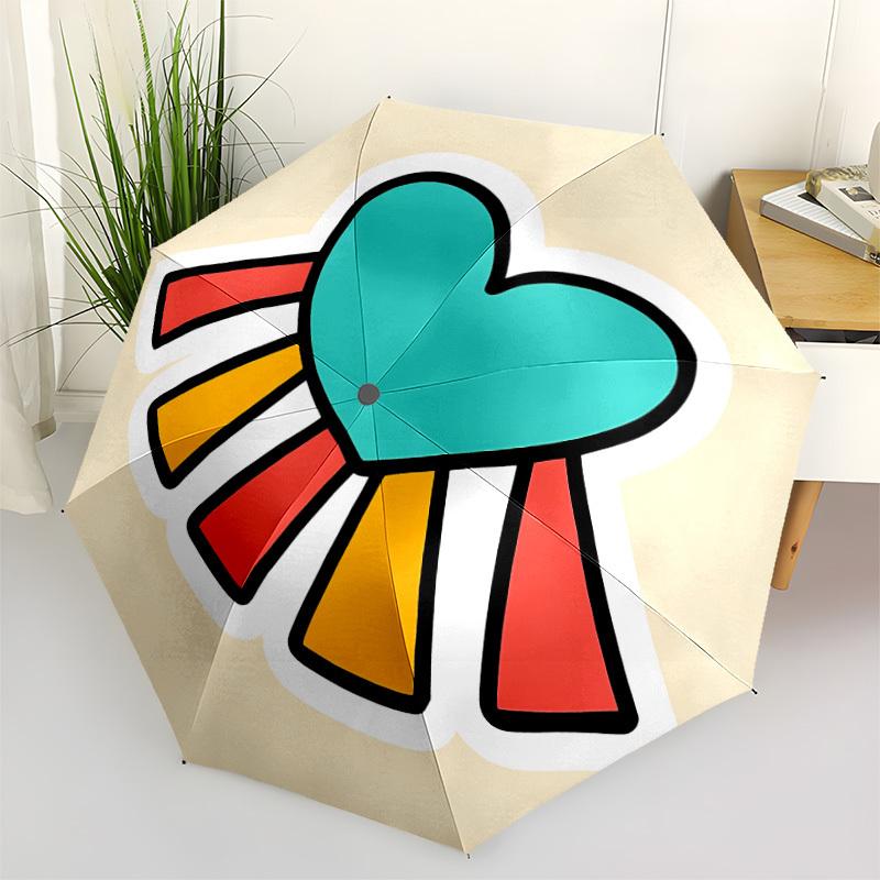 1pc Heart Folding Umbrella , 8 Ribs Casual Durable Lightweight Portable Travelling Umbrella For Men & Women Yy250728116