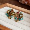 Silver Needle with Diamonds Colored Flower Pearl Stud Earrings Vintage Fashion Earrings Retro High Sense Earrings Women