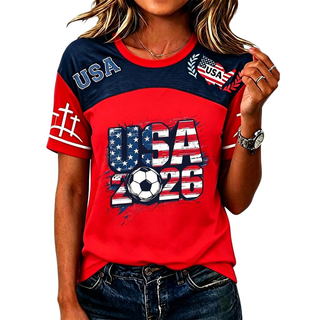 Women's Casual Short Sleeve Pullover Top Crew Neck Soccer Graphic Print Lightweight T-Shirt for Everyday Wear
