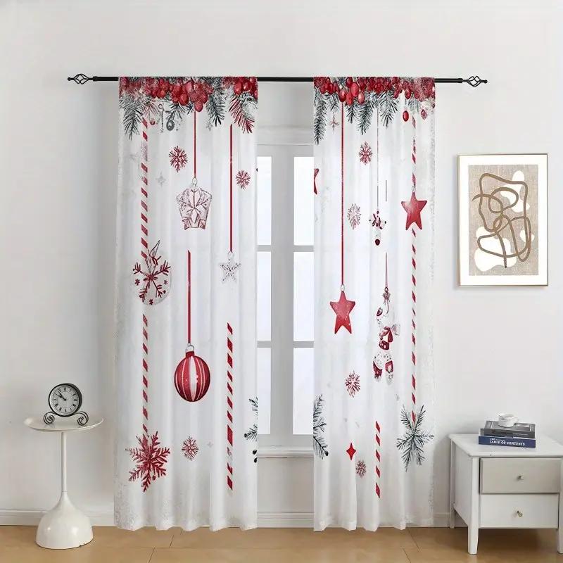 

Набор из 2 рождественских штор-шаров со звездой, с дизайном кармана для штанги, подходящее украшение для различных сцен, из прозрачного полиэстера W100*H70(CM)-Rod Pocket&2PCS