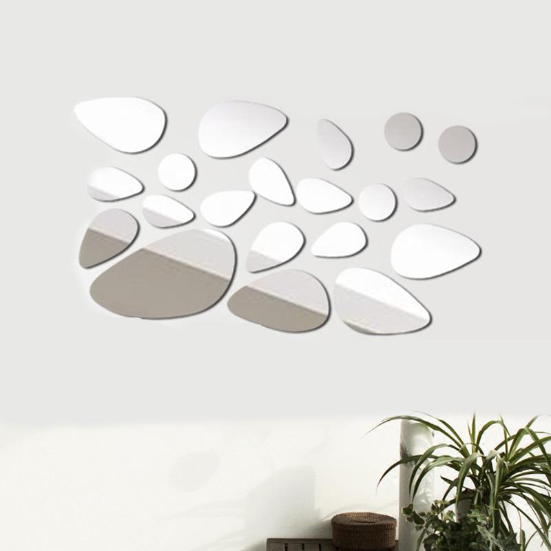 20pcs 3D Mirror Wall Sticker Pebble Stone Shape Mirror Mural Wall Decal for Living Room Bedroom TV Background Art DIY Home Decor