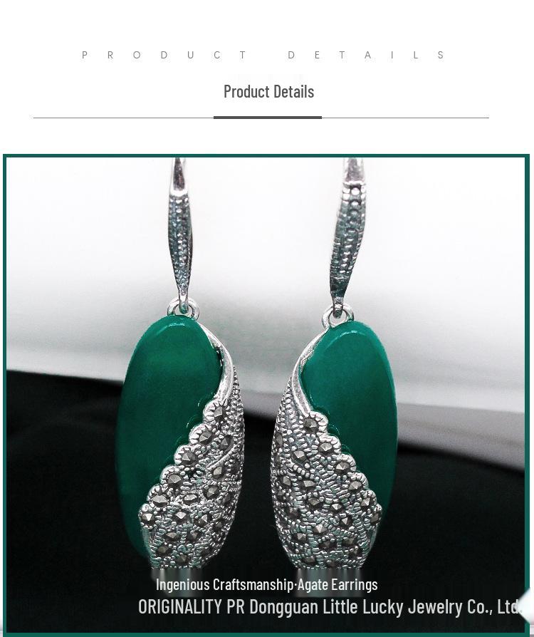 Jade Angel Thai Silver 925 Sterling Earrings with Synthetic Garnet and Green Agate Cat's Eye Dangle Design.