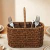 Portable Tableware Basket with Top Handle, Artificial Wicker PE Flatware Holder for Dining Table Service, Counter Storage, and Outdoor Meals