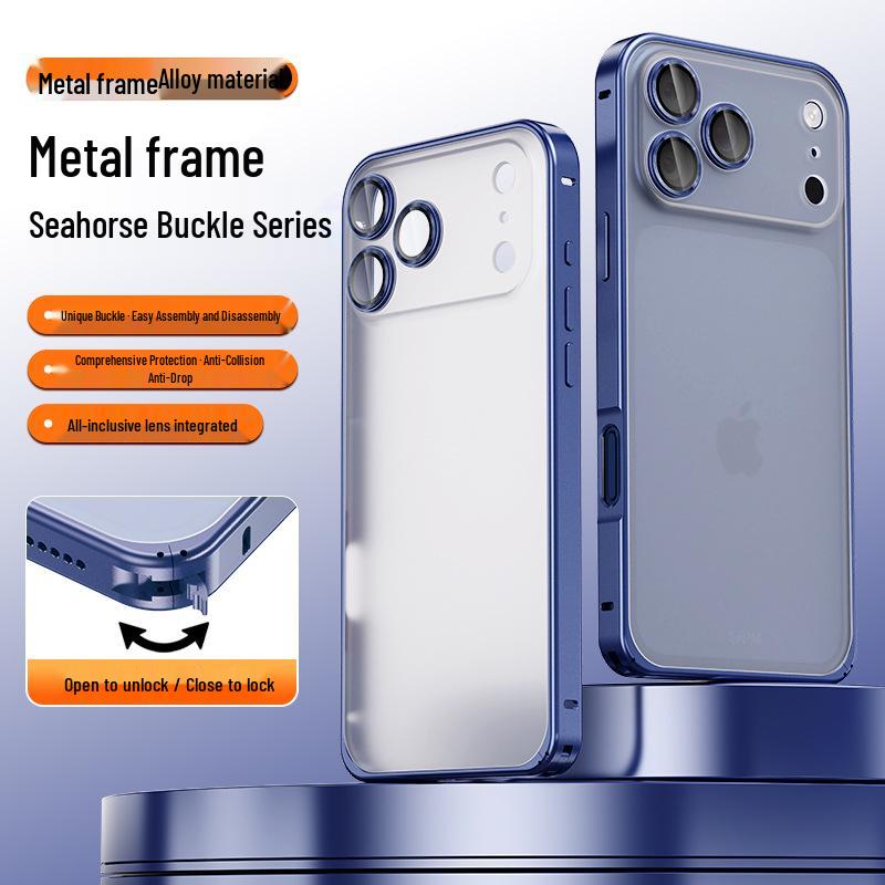 

Cross-Border Apple iPhone 17 Pro Max Seahorse Buckle Frosted Case with Aluminum Alloy Frame, Compatible with iPhone 16 and 15 17 Pro