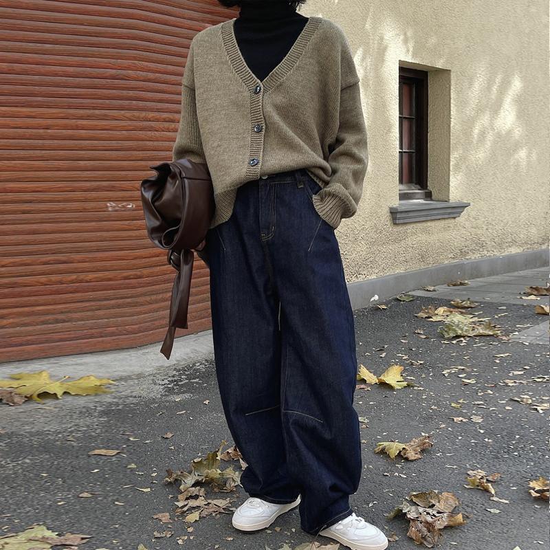 Johnature Winter Vintage japanische verdickte Denim Jeans lässig alle Mathematik voller Länge lose Taschen Frauen Hosen