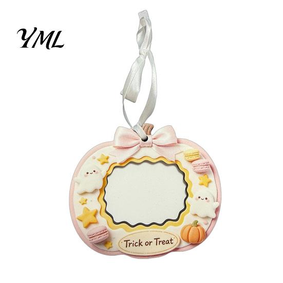 Family Keepsake Frame Mini Halloween Picture Frame, Small Cute Ghost Pumpkin Photo Ornament, Lightweight Wooden Decorative Postcard Holder for